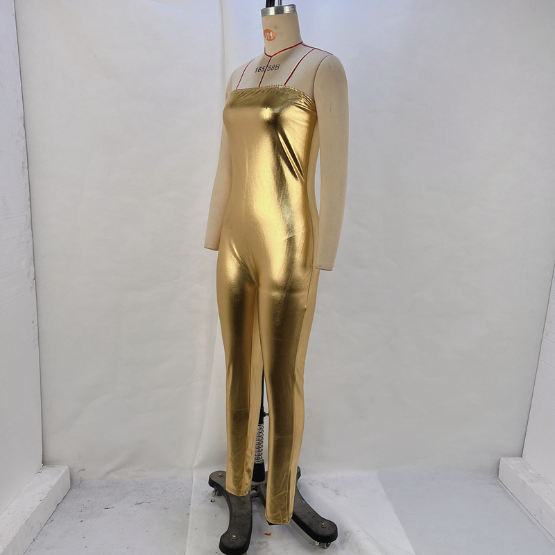 OM-2024 Fall/Winter Metallic Color Sexy Strapless Jumpsuit Long Pants Women's Jumpsuit